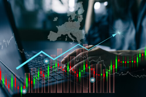 Uptrend financial chart of inflation rate and energy price in Europe