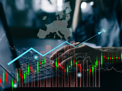 Uptrend financial chart of inflation rate and energy price in Europe