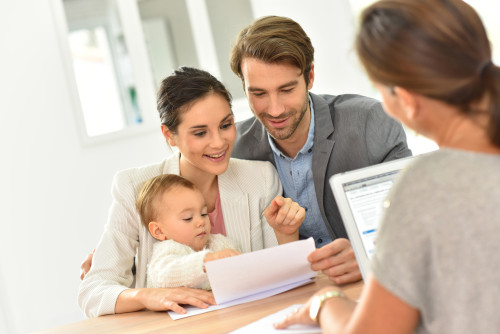 Family meeting real-estate agent for house investment