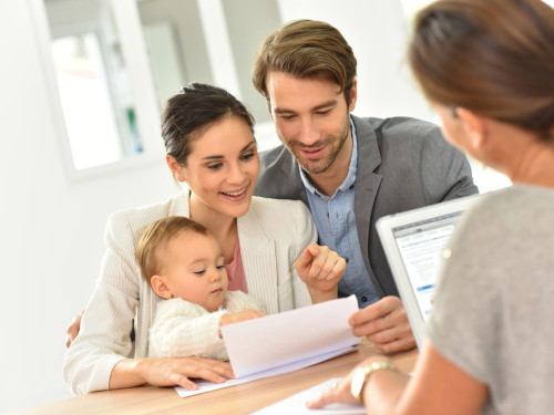 Family meeting real-estate agent for house investment