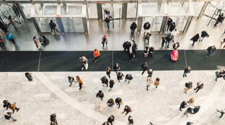 People crowd walking in the business centre and shopping mall en