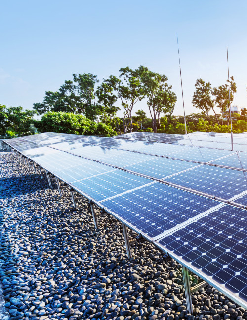 solar panel with cityscape of modern city