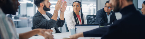 Multi-Ethnic Office Conference Room Meeting: Diverse Team of Cre