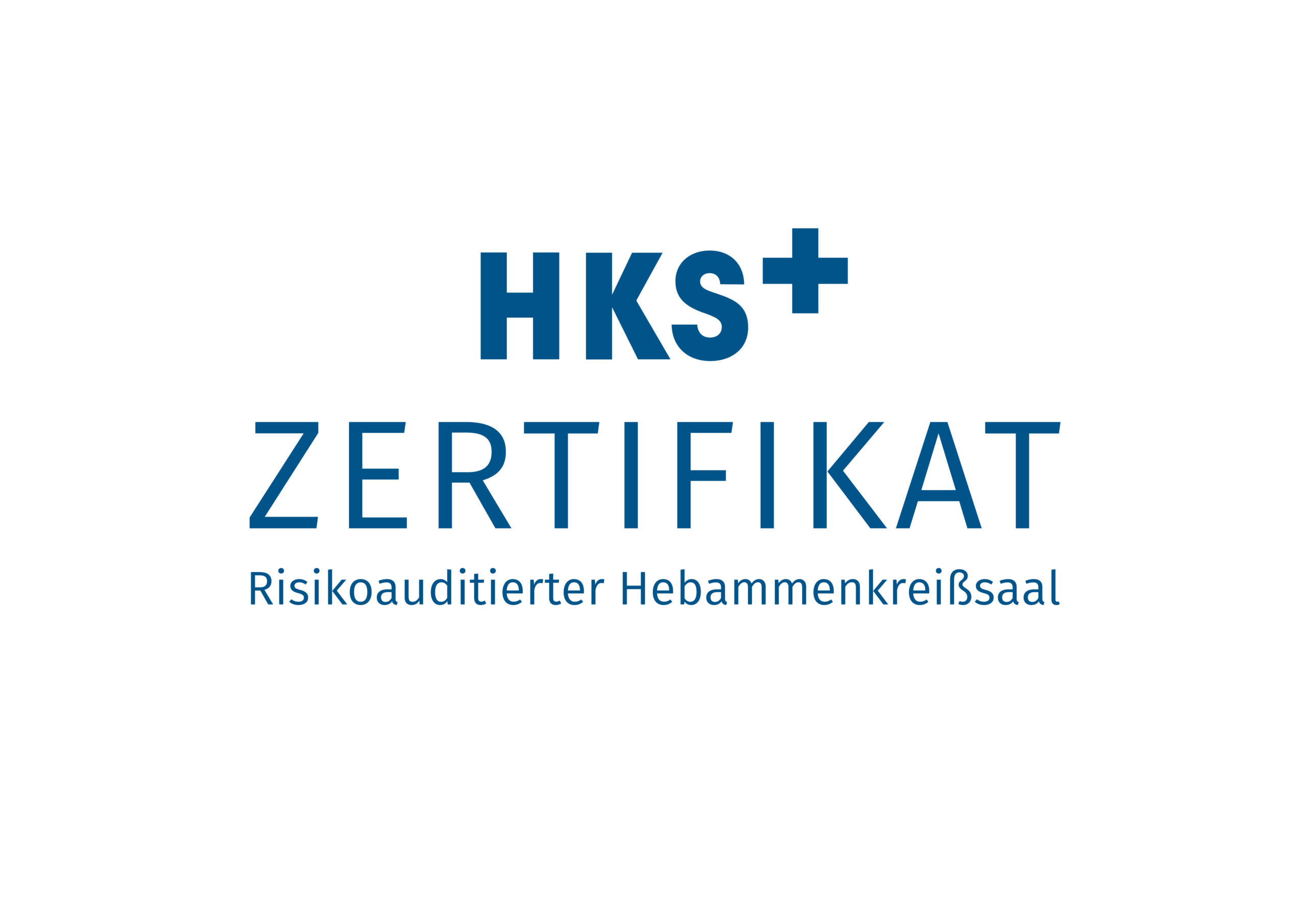 Blauer Text auf schwarzem Hintergrund mit der Aufschrift „HKS+ ZERTIFIKAT”