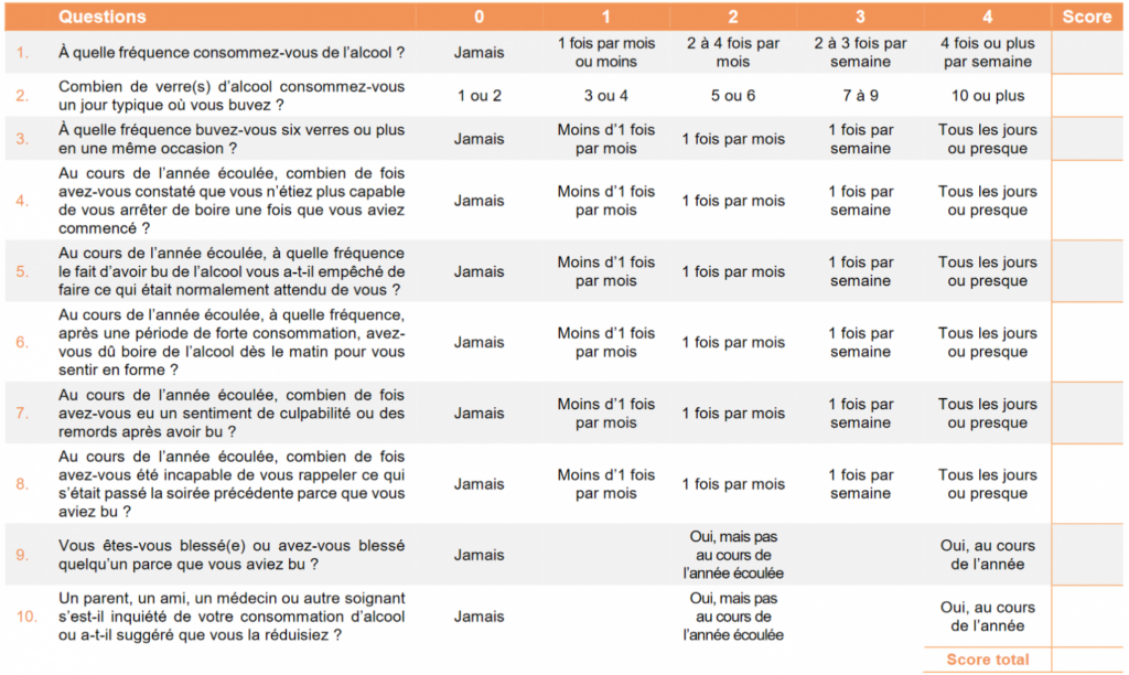 questionnaire alcool